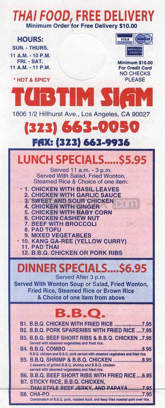 Tubtim Siam - Los Angeles, CA menu_pic