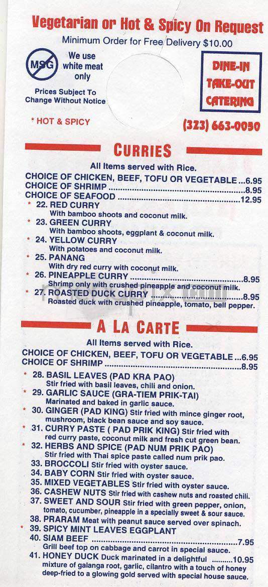 Tubtim Siam - Los Angeles, CA menu_pic