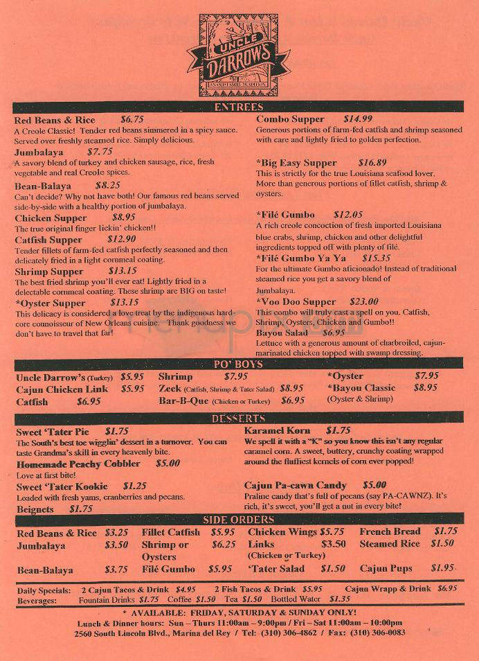 Uncle Darrows - Marina Del Rey, CA menu_pic