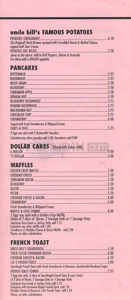 Uncle Bill's Pancake House - Manhattan Beach, CA menu_pic