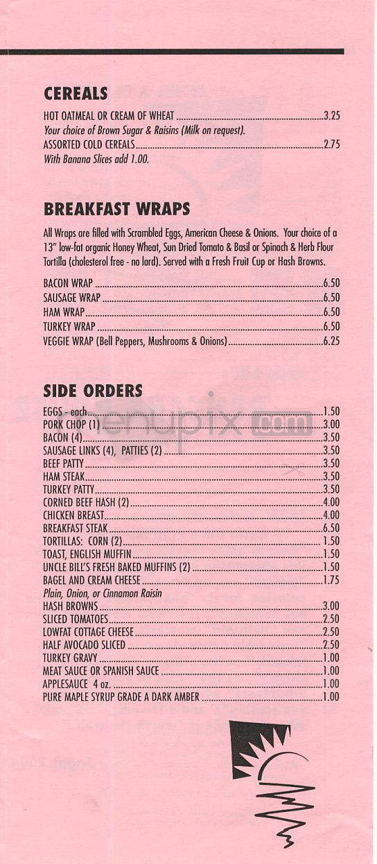 Uncle Bill's Pancake House - Manhattan Beach, CA menu_pic