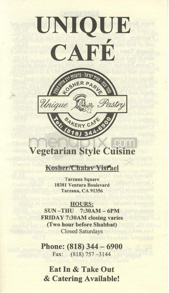 Unique Cafe - Tarzana, CA menu_pic