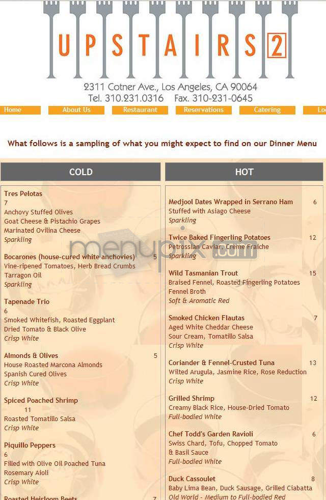 UPSTAIRS 2 - Los Angeles, CA menu_pic