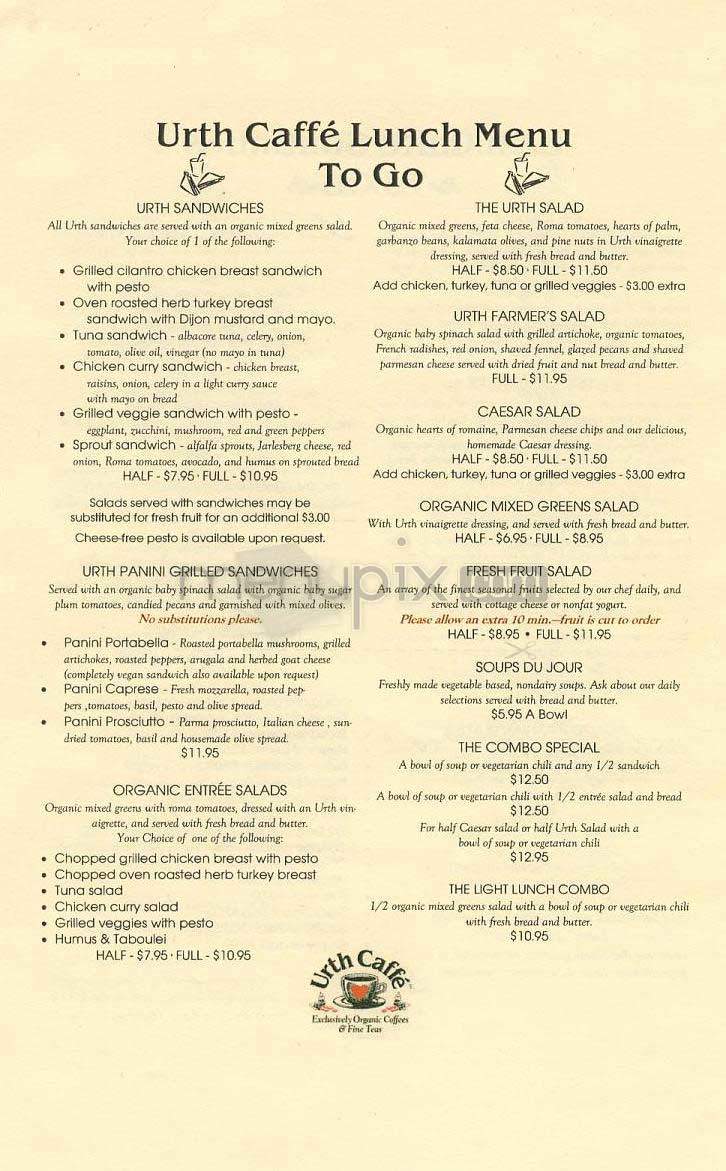 Urth Caffe - Santa Monica, CA menu_pic