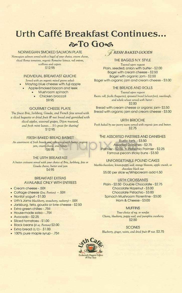 Urth Caffe - Santa Monica, CA menu_pic