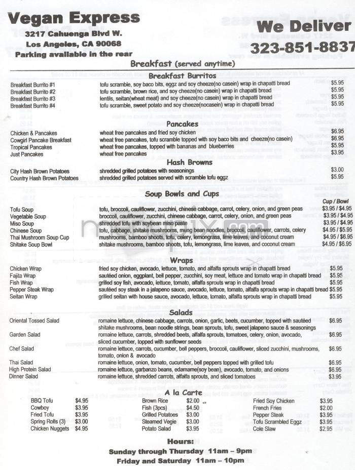 Vegan Express - Los Angeles, CA menu_pic