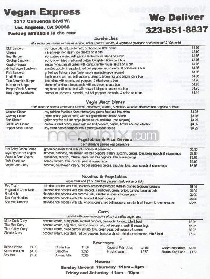 Vegan Express - Los Angeles, CA menu_pic