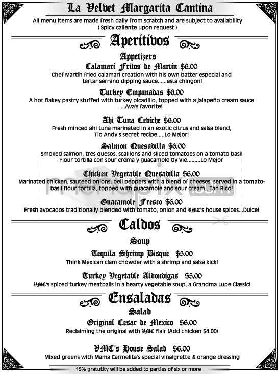 Velvet Margarita - Los Angeles, CA menu_pic