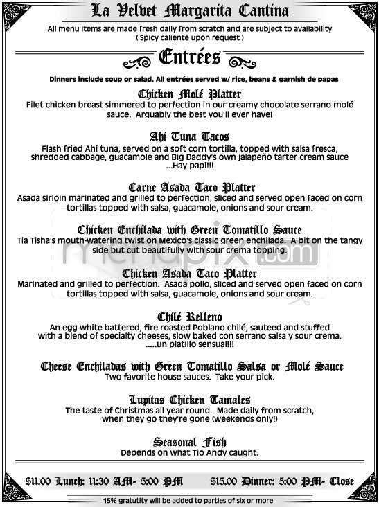 Velvet Margarita - Los Angeles, CA menu_pic