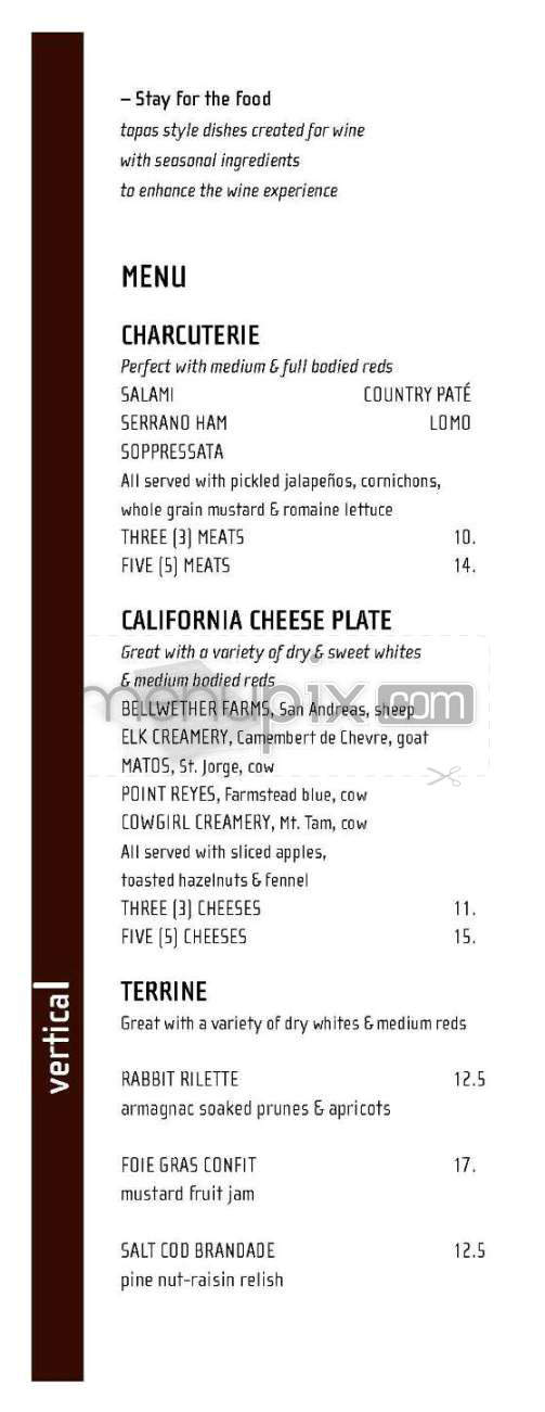 Vertical Wine Bistro - Pasadena, CA menu_pic