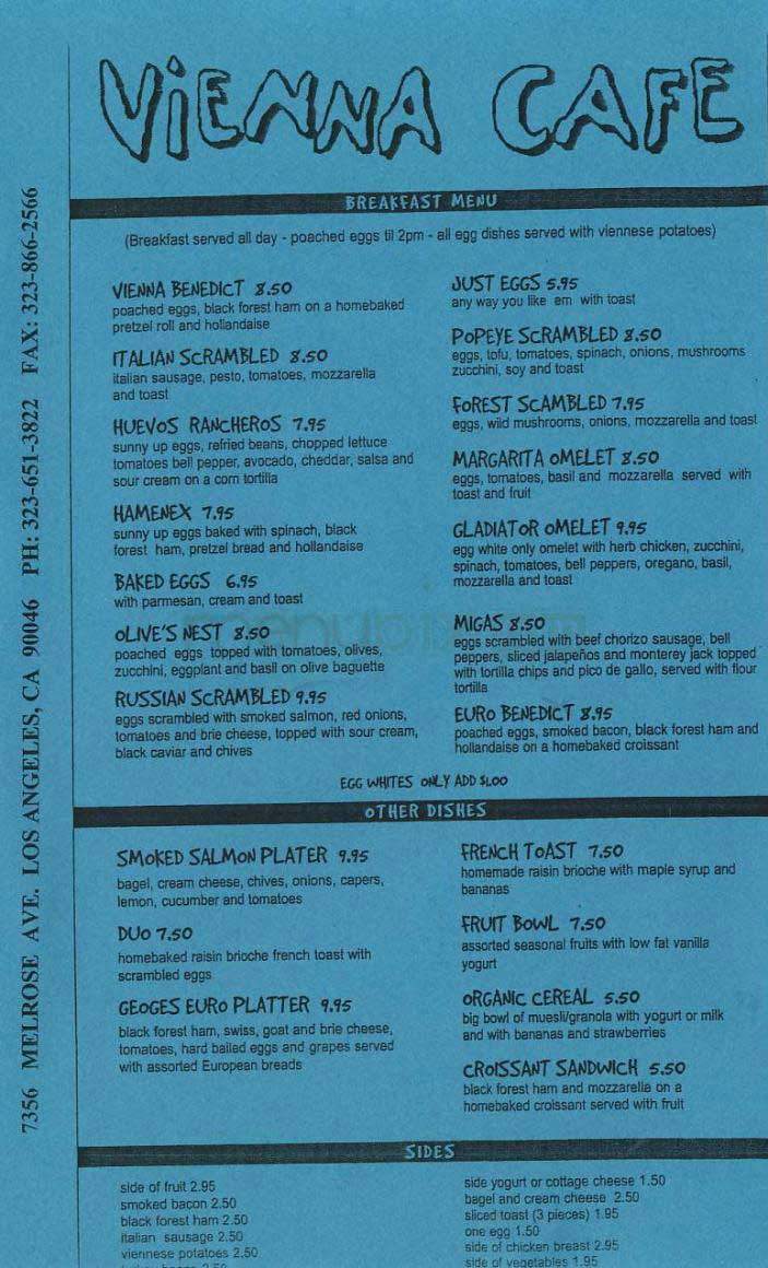 Vienna Cafe - West Hollywood, CA menu_pic