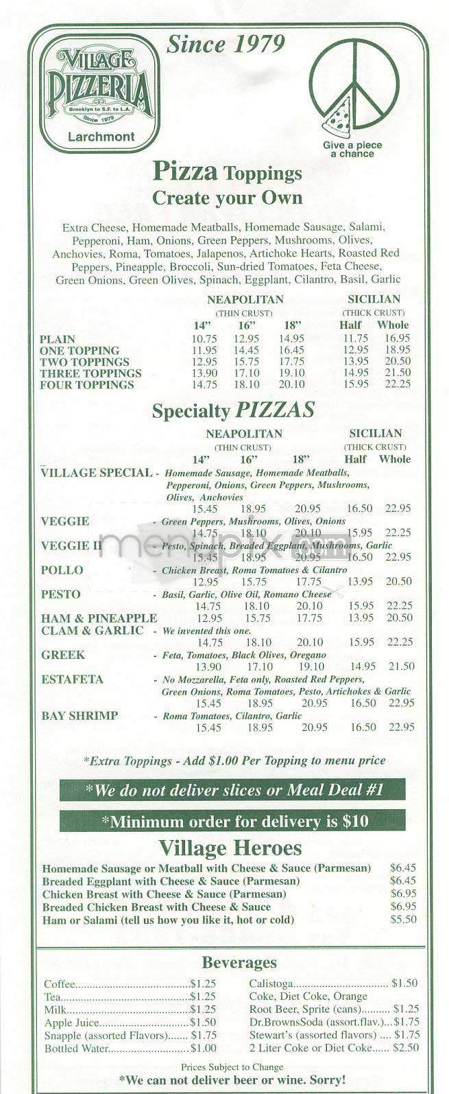 Village Pizzeria - Los Angeles, CA menu_pic