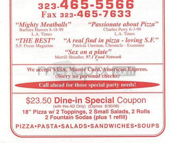 Village Pizzeria - Los Angeles, CA menu_pic