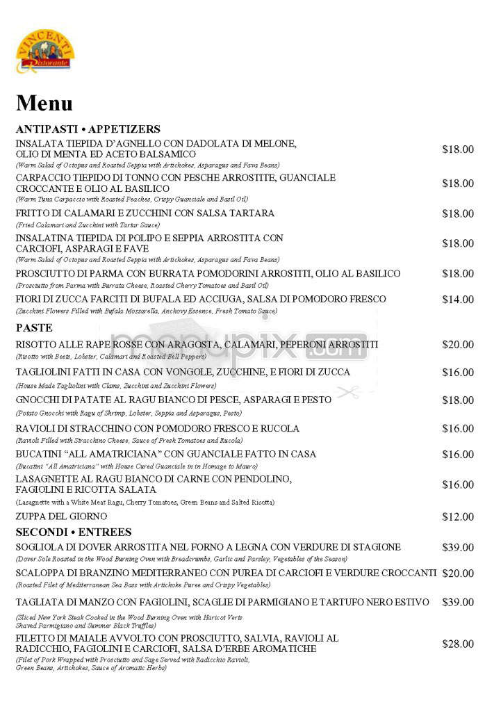 Vincenti - Los Angeles, CA menu_pic
