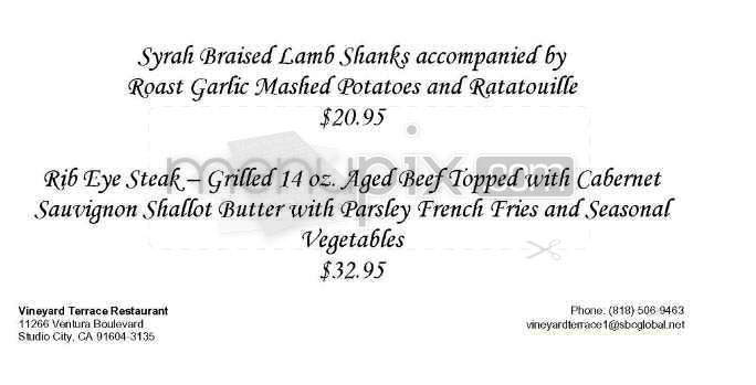 Vineyard Terrace - Studio City, CA menu_pic