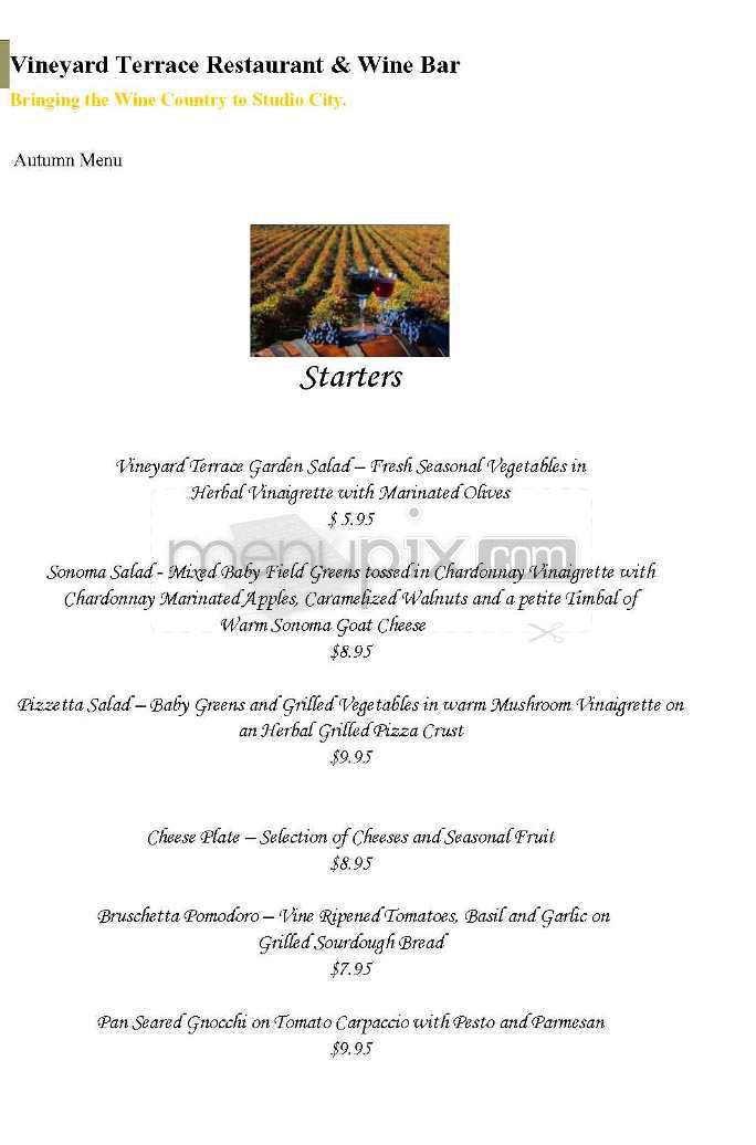 Vineyard Terrace - Studio City, CA menu_pic