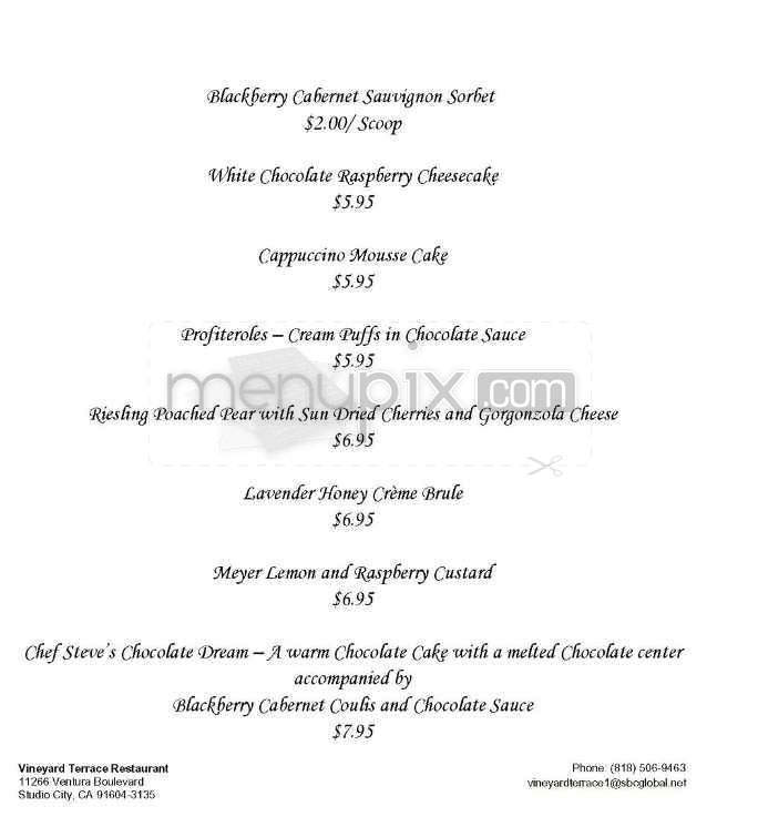 Vineyard Terrace - Studio City, CA menu_pic