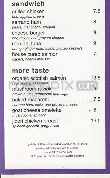 Violet - Santa Monica, CA menu_pic