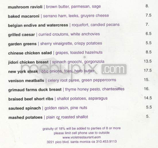Violet - Santa Monica, CA menu_pic