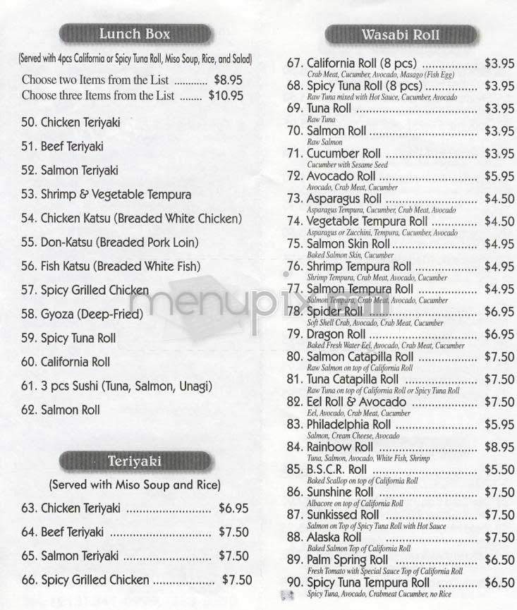 Wasabi - Los Angeles, CA menu_pic