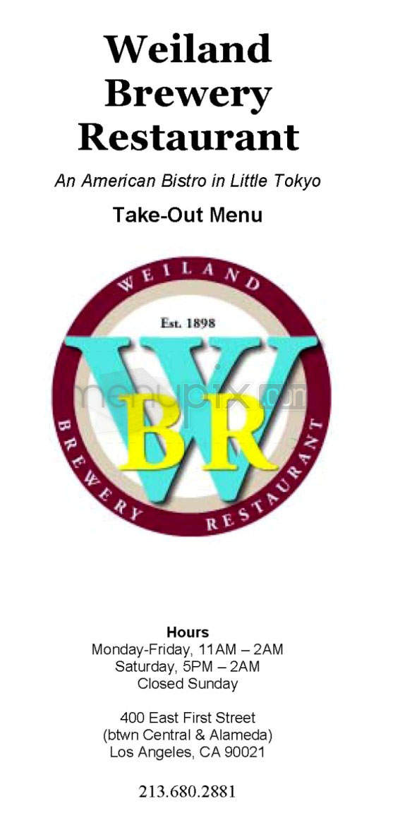 Weiland Brewery Restaurant - Los Angeles, CA menu_pic