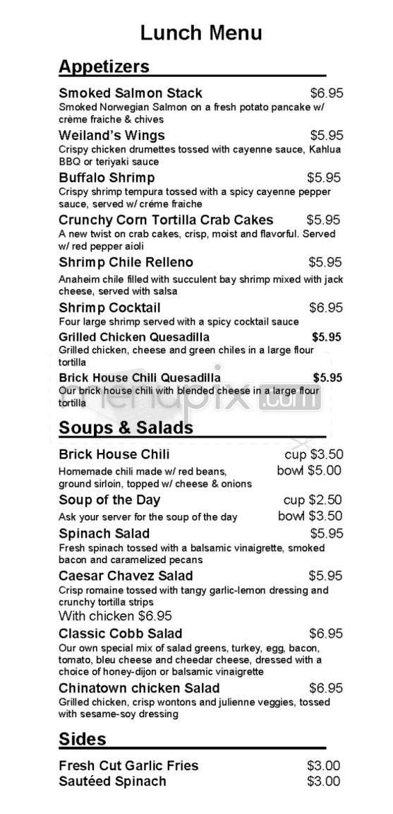 Weiland Brewery Restaurant - Los Angeles, CA menu_pic