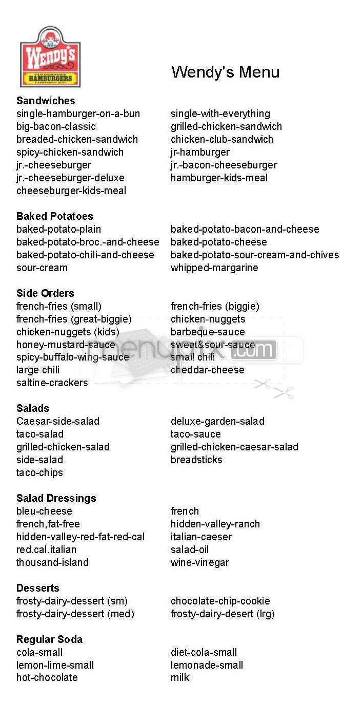Wendy's - West Hollywood, CA menu_pic
