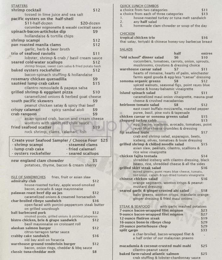 Warehouse - Marina Del Rey, CA menu_pic