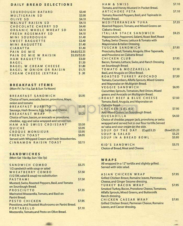 Wheatberry Bakery Cafe - Pasadena, CA menu_pic