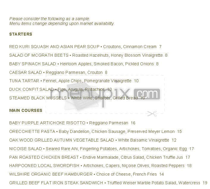 Wilshire Resturant - Santa Monica, CA menu_pic