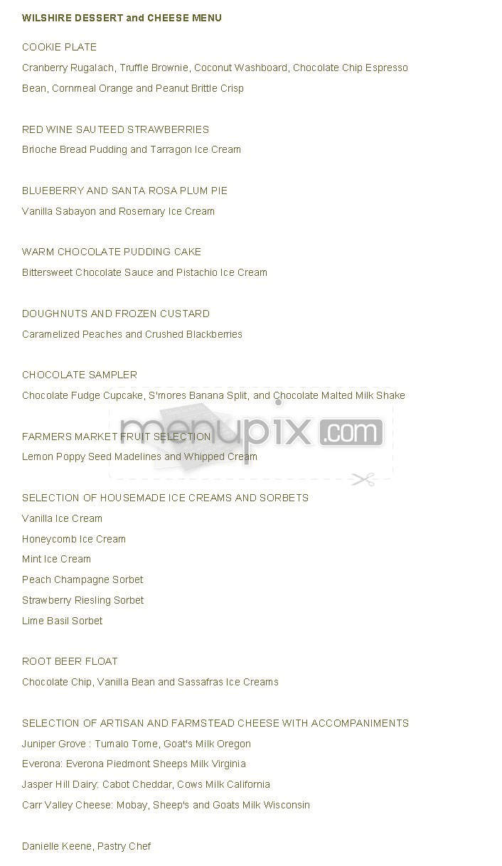 Wilshire Resturant - Santa Monica, CA menu_pic