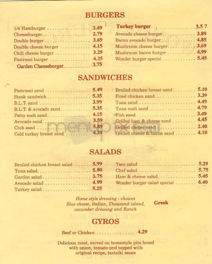 Wonder Burger - Pasadena, CA menu_pic