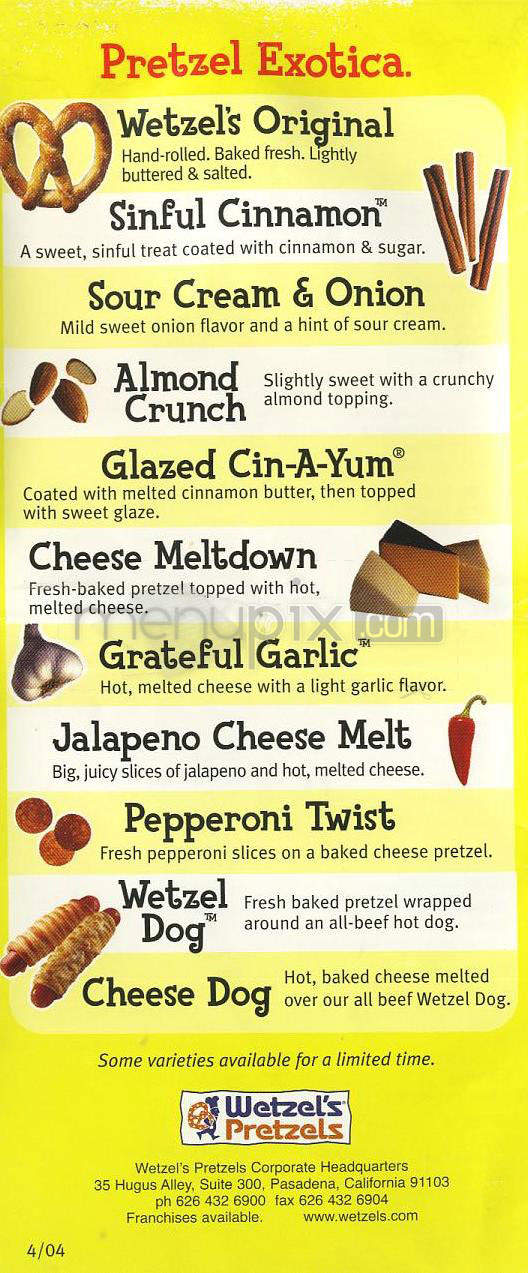 Wetzel's Pretzels - Los Angeles, CA menu_pic