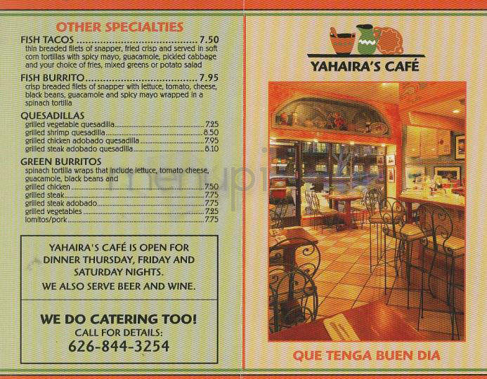 Yahairas Cafe - Pasadena, CA menu_pic