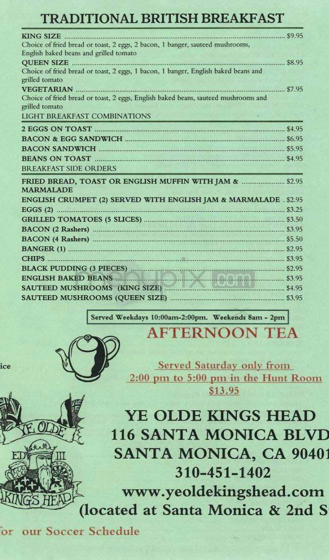 Ye Olde Kings Head - Santa Monica, CA menu_pic