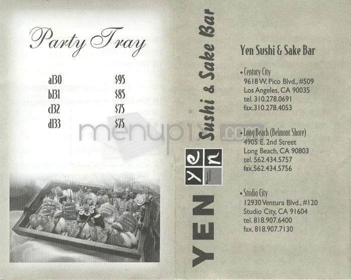 Yen Sushi & Sake Bar - Studio City, CA menu_pic