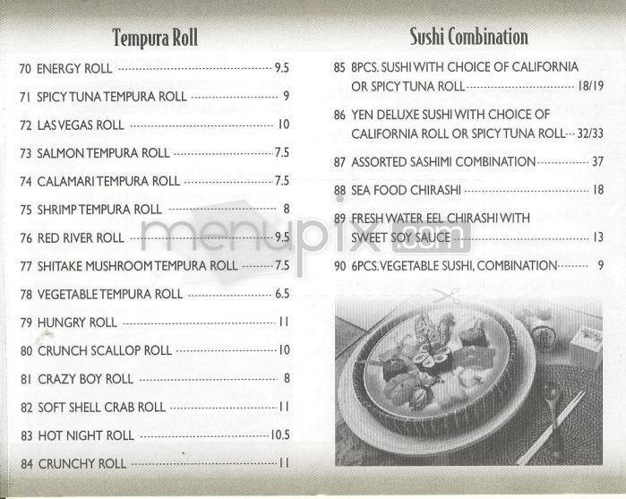 Yen Sushi & Sake Bar - Studio City, CA menu_pic