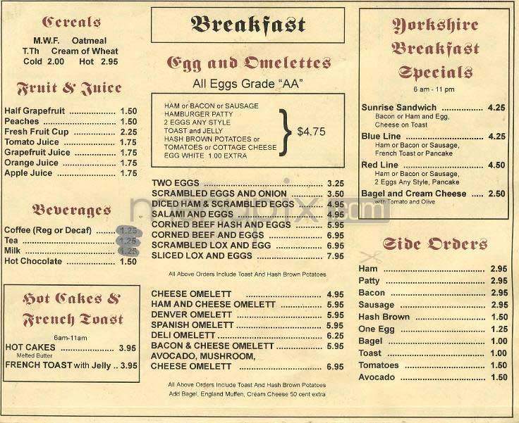 Yorkshire Grill - Los Angeles, CA menu_pic