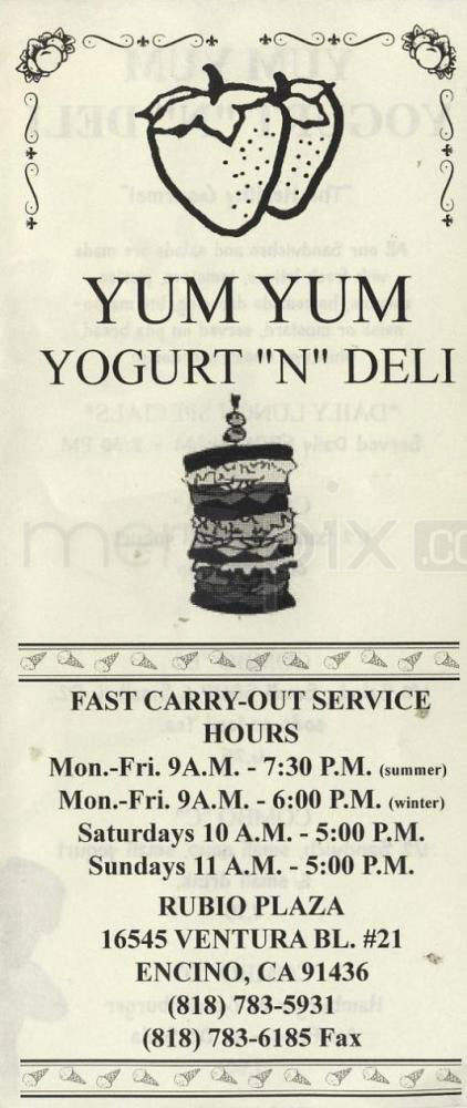 Yum Yum Yogurt N Deli - Encino, CA menu_pic