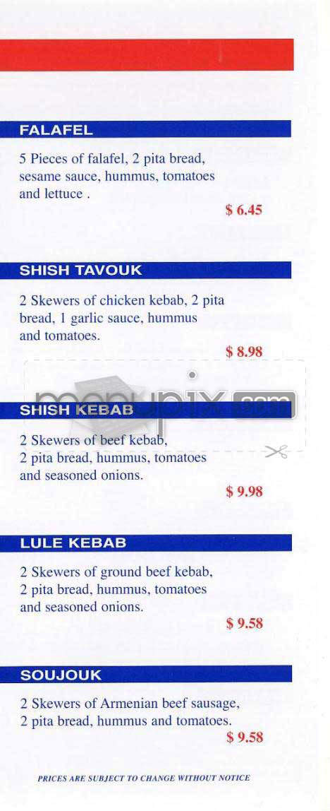 Zankou Chicken - Pasadena, CA menu_pic