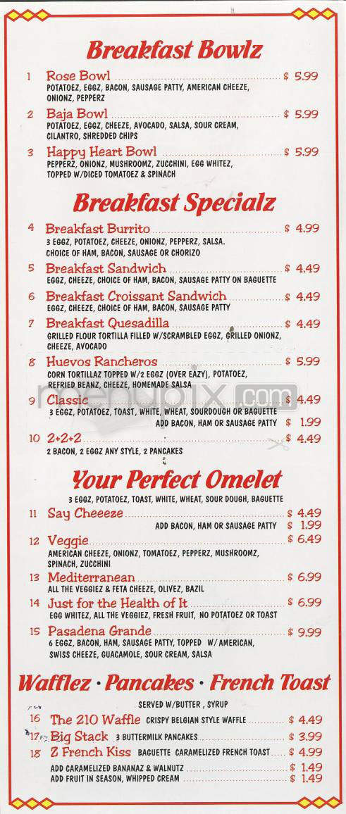 Z Cafe - Pasadena, CA menu_pic