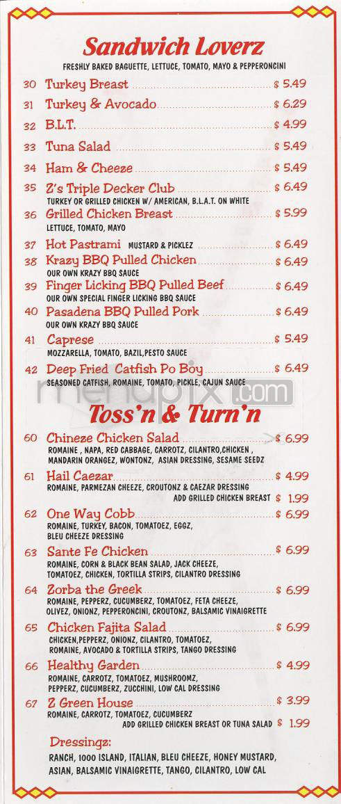Z Cafe - Pasadena, CA menu_pic