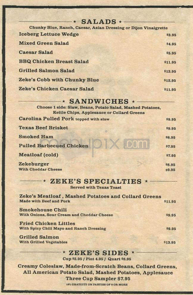 Zeke's Smokehouse - West Hollywood, CA menu_pic