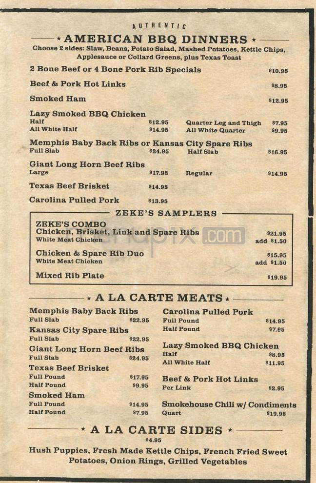 Zeke's Smokehouse - West Hollywood, CA menu_pic