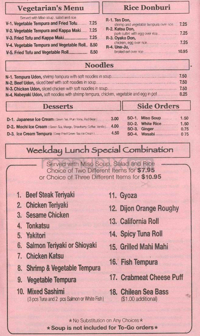 Zono Sushi - Pasadena, CA menu_pic