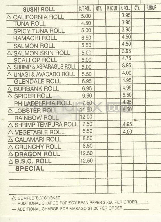 Zono Sushi - Pasadena, CA menu_pic