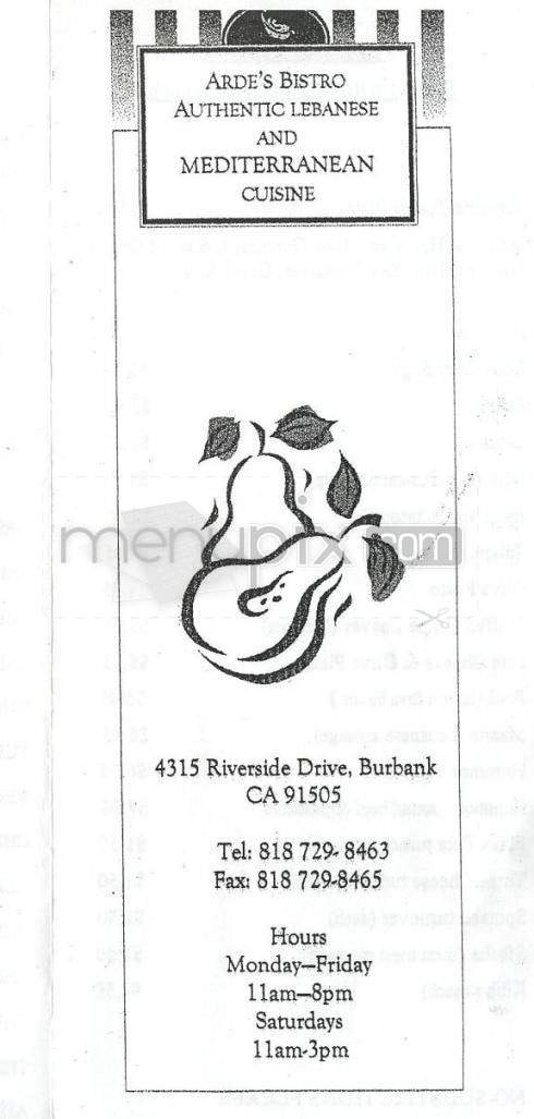 Arde's Bistro - Burbank, CA menu_pic