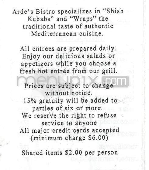 Arde's Bistro - Burbank, CA menu_pic