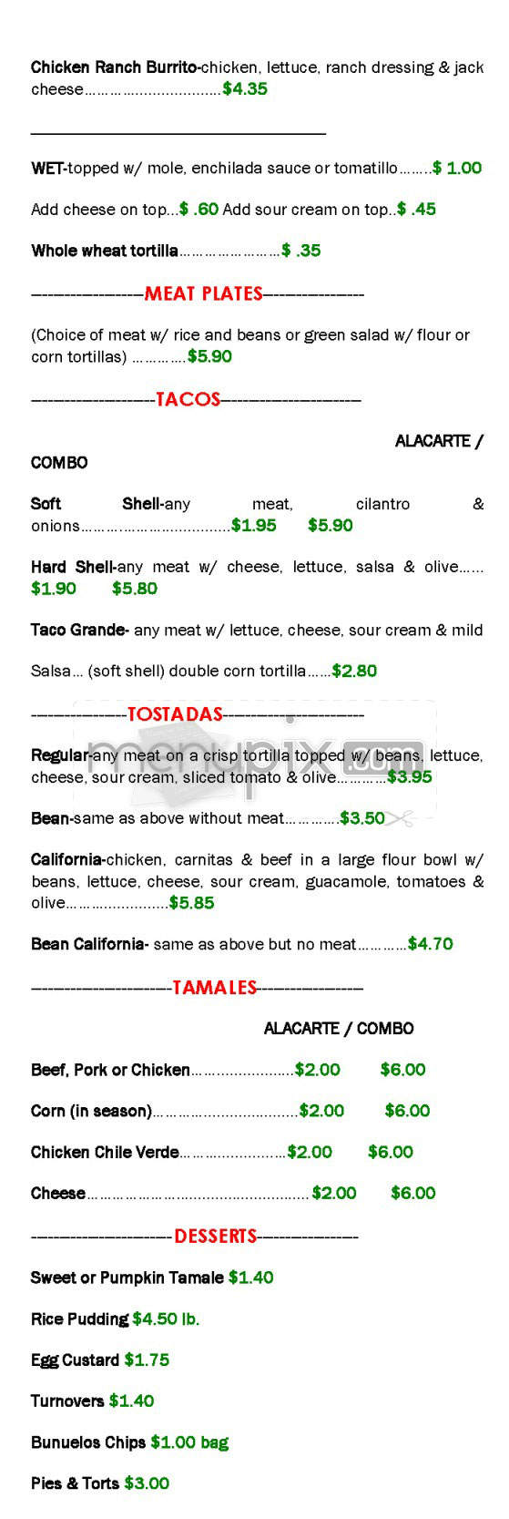 Gallegos Mexican Deli - Los Angeles, CA menu_pic