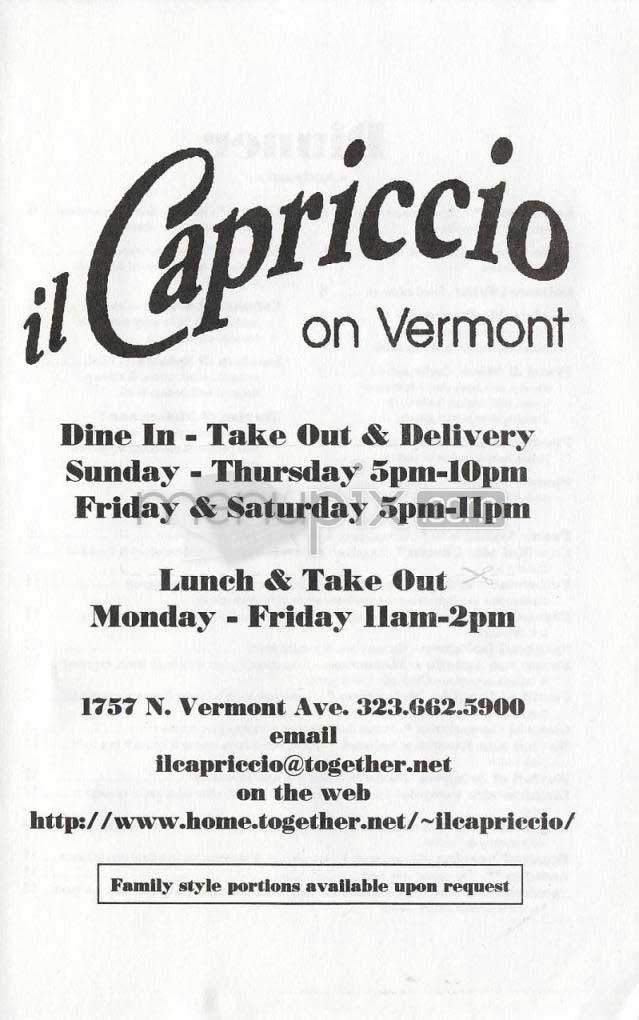 il Capriccio - Los Angeles, CA menu_pic